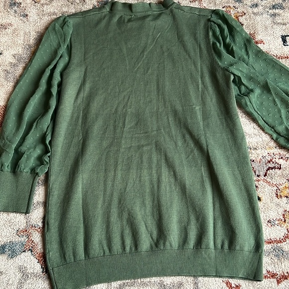 Adrianna Papell Blouse Clip Dot Sleeve Twofer Sweater Top small Green palm leaf - Picture 6 of 7